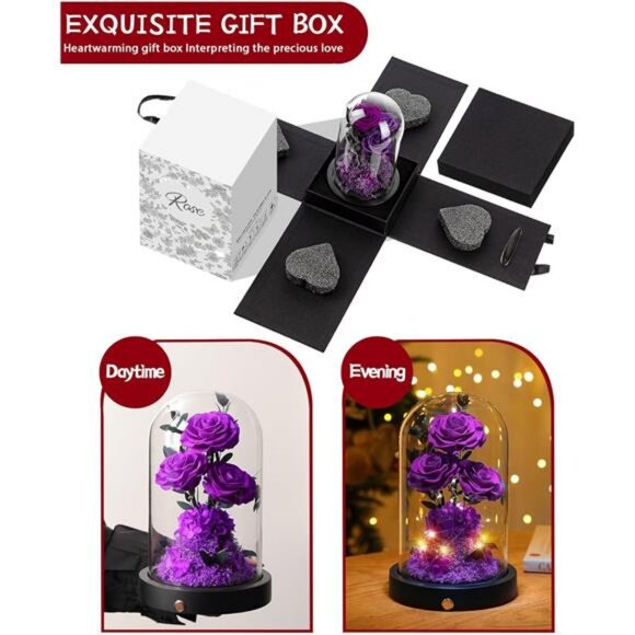 Flowers Roses Gifts for Mom, Forever Real Preserved Roses in Glass Dome - Picture 6 of 7